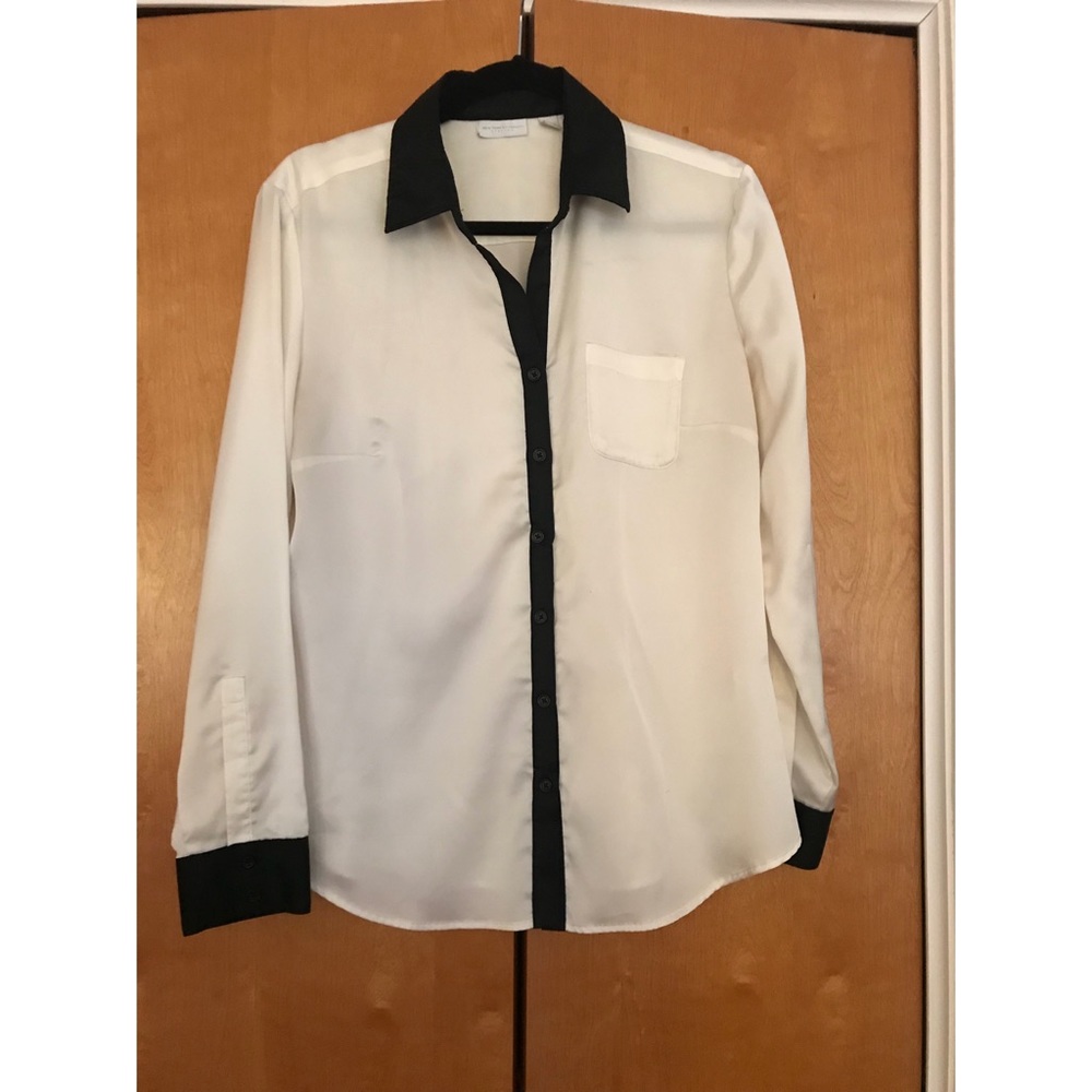 Black & White Satin Feel Button Down